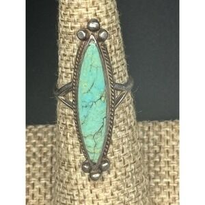 Navajo Old Pawn Sterling Silver Natural Turquoise Navette Ring Tested Sz 5.25